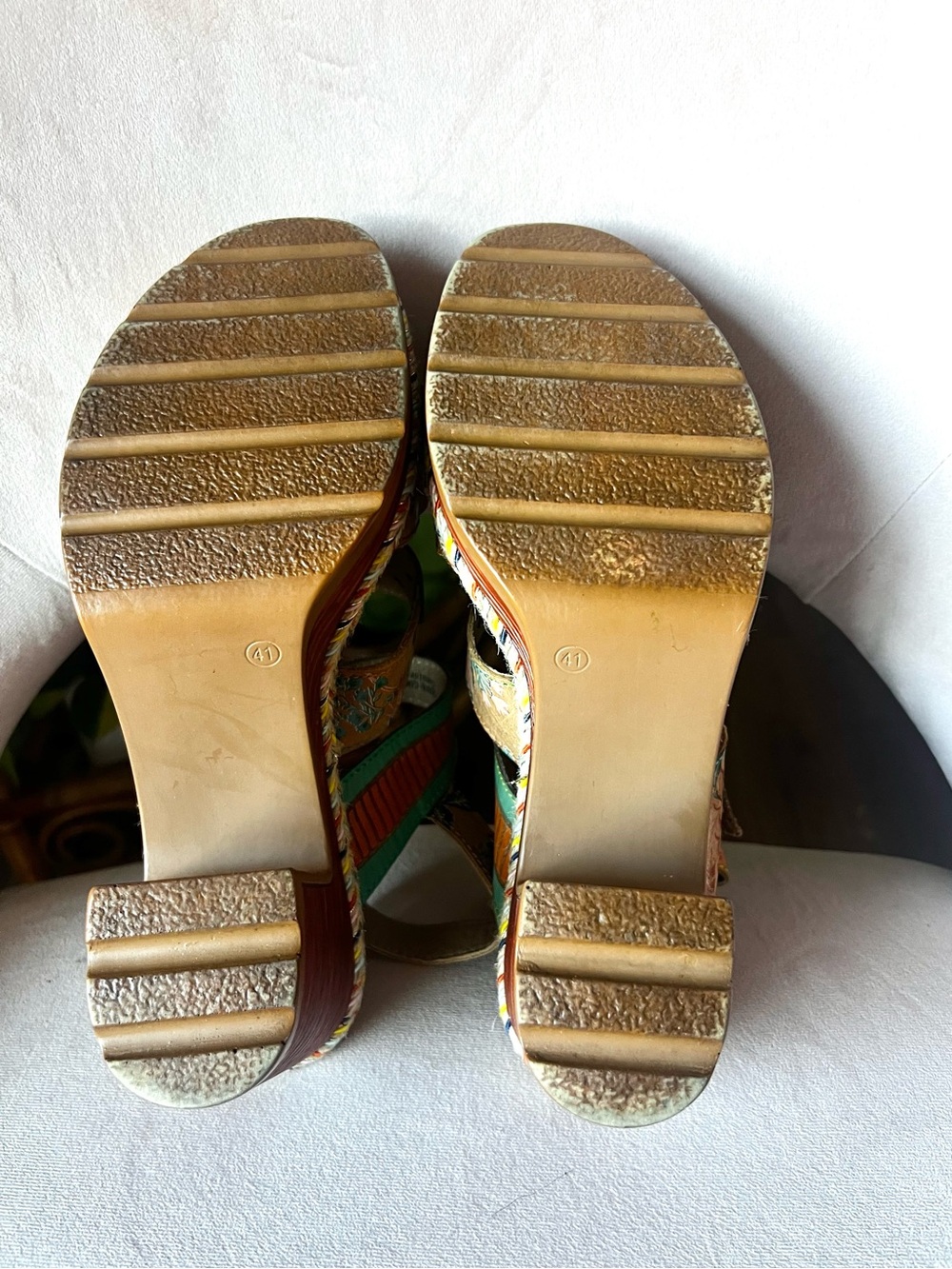 L’artiste Floral Leather Block Heel Sandals Size 41 - Boho Chic Platform - Picture 4 of 11